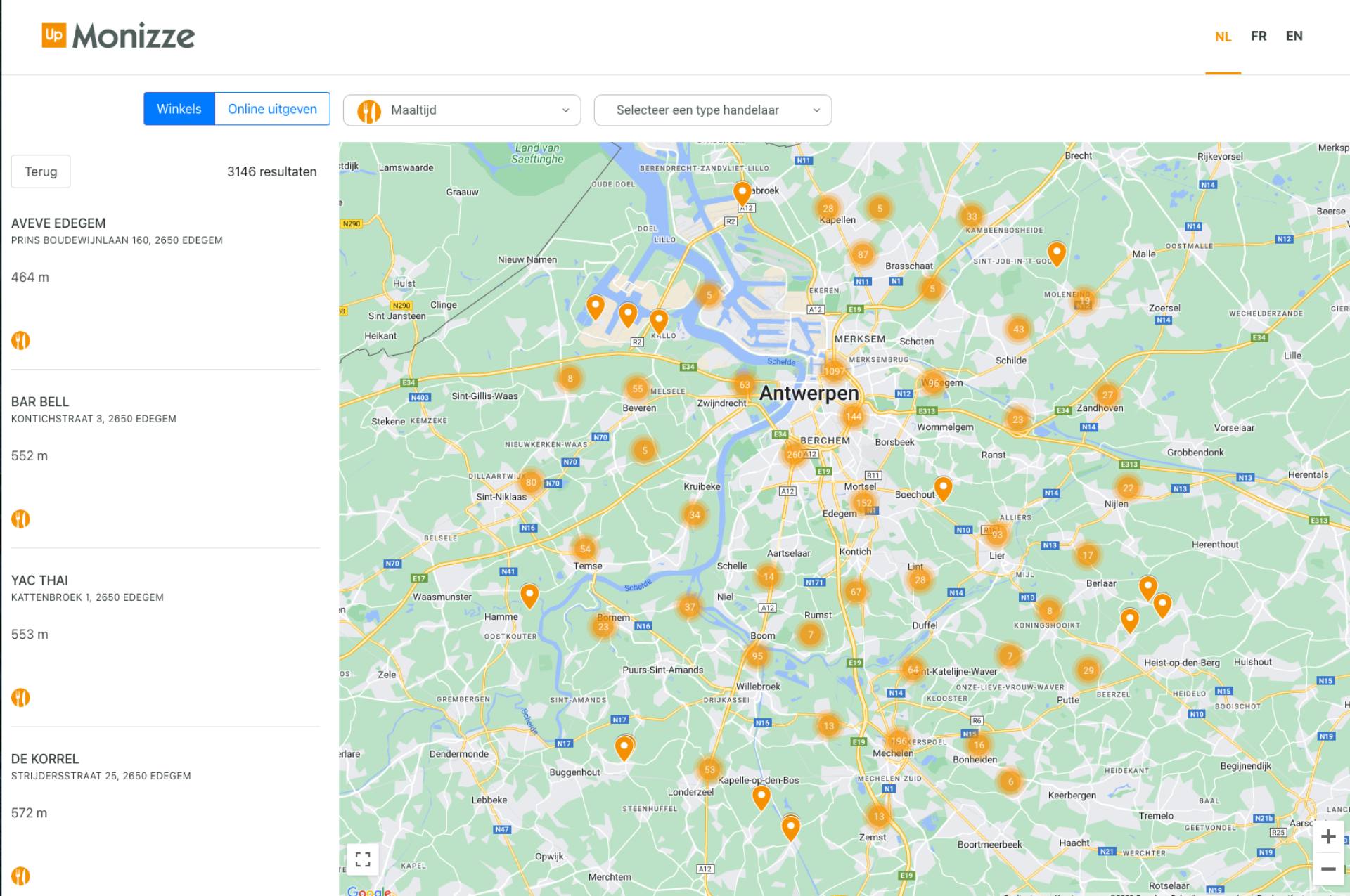 Monizze – Intuïtieve Google Maps kaart met clustering