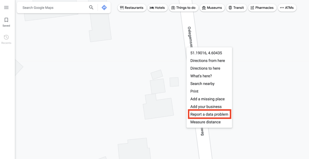 report a data problem to Google Maps