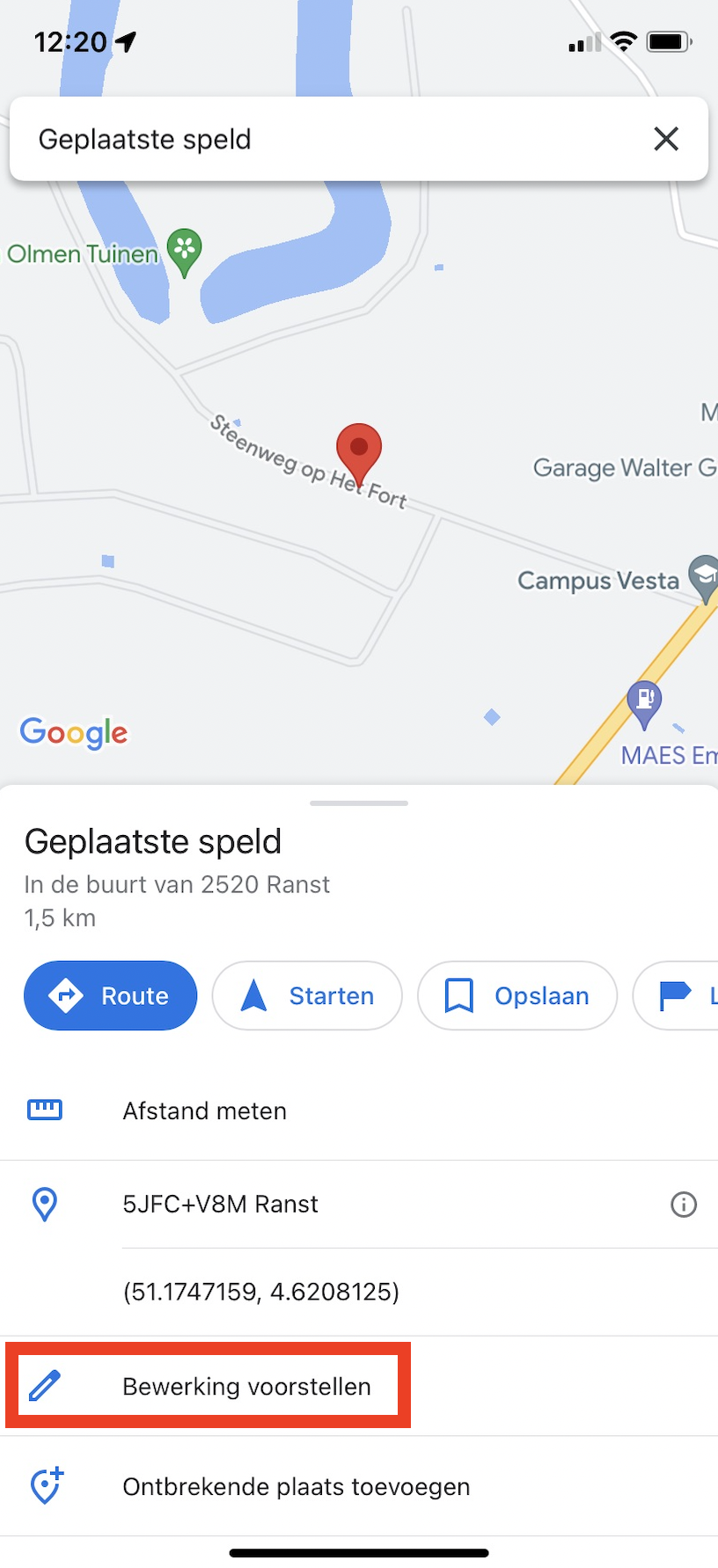 Wijzig de locatie op Google Maps
