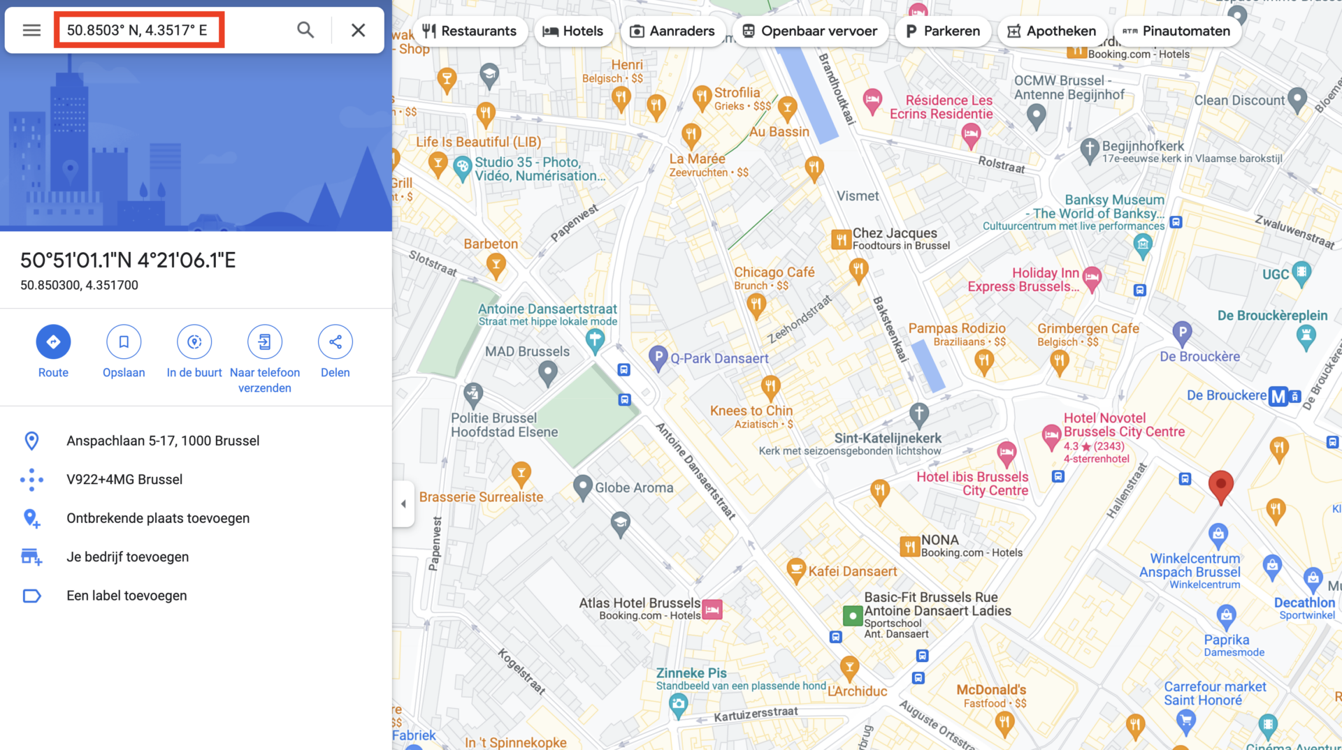 Geografische coördinaten op Google Maps via computer