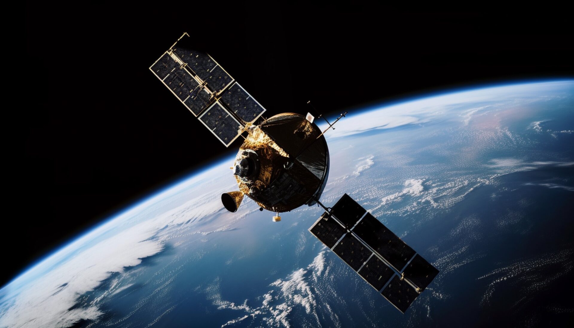 Spacecraft orbiting planet Earth for global communications generated by artificial intelligence
